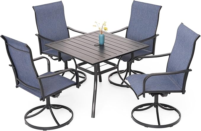 Anmutig 5-Piece Outdoor Dining Set, 4 Swivel Chairs with 35'' Square Table, All Weather Frame Furniture Set - Navy Style2