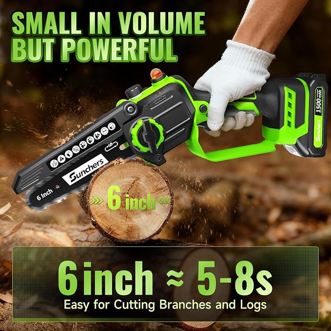 Mini Chainsaw Cordless, 6 Inch Electric Chainsaw with 2 Battery, Handheld Battery Powered Chain Saw with Auto Oiler, Yard Tools Saw for Wood Cutting Tree Cutter, Father Day Gifts for Men, Dad, Husband