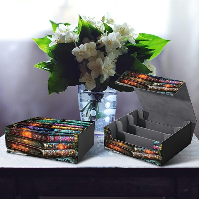 Large Card Deck Box for MTG, Fits 1200+ Sleeved Cards, PU Leather Storage Case with Strong Magnetic Closure, Multiple Colors Available for TCG CCG Baseball Card Collections, Colorful Books