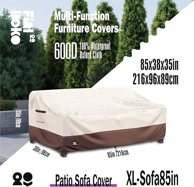 3-seater Outdoor Couch Cover,85"Wx38"Dx35"H Patio Sofa Cover,100% Waterproof Heavy Duty Patio Furniture Covers,Beige&Brown