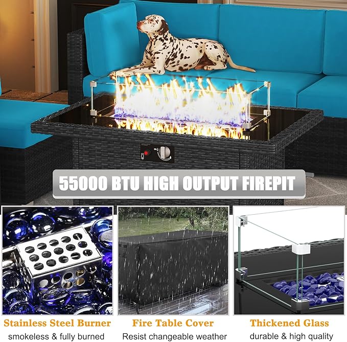 LayinSun 13 Pieces Outdoor Patio Furniture Set with 44" Fire Pit Table Rattan Sectional Sofa Conversation Sets