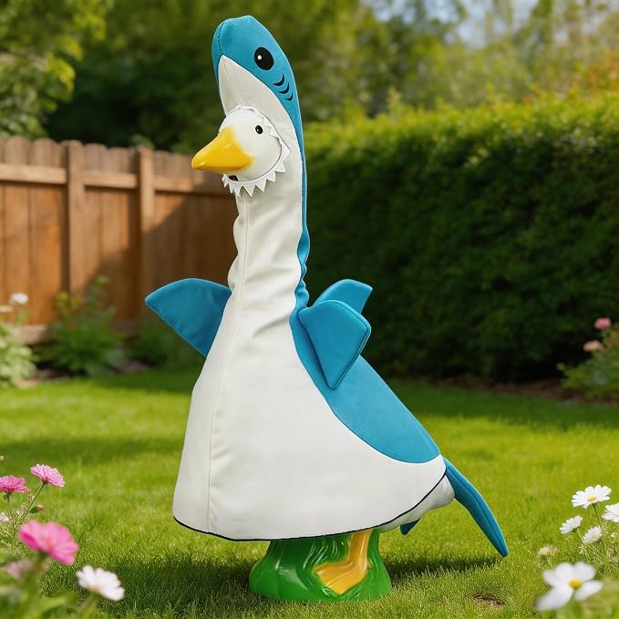 Summer Porch Goose Outfits for Large 23" H Statue Decor, Shark Blue | Costume Set Clothes, For Large Statue Decor, Outdoor Patio Lawn Garden, Plastic Cement Statue Decoration