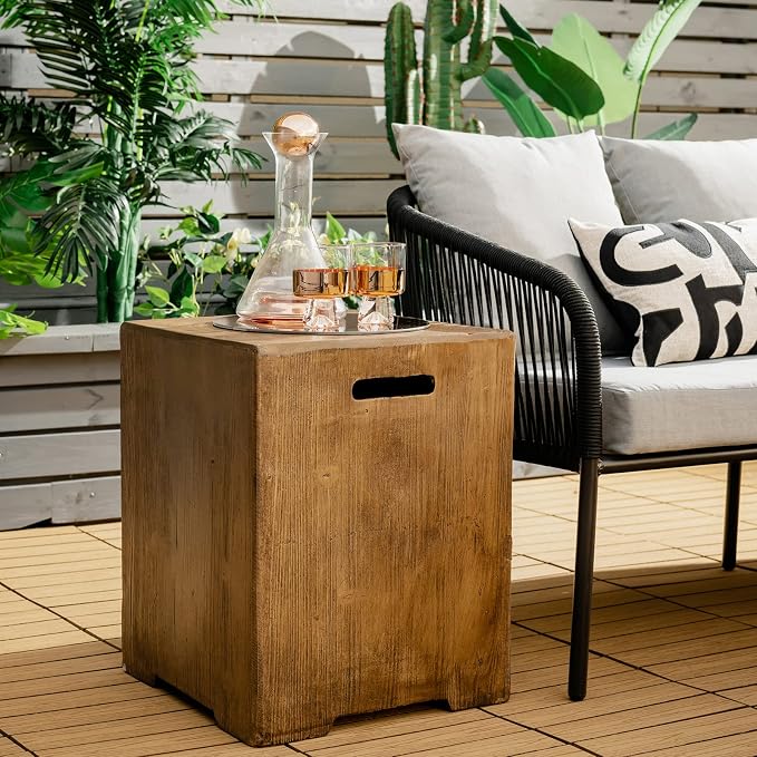 Giantex Outdoor Tank Hideaway Table, Propane Tank Cover for Standard 20 LBS Propane Gas Tank, Outside Patio Side End Table with Side Handles, Brown