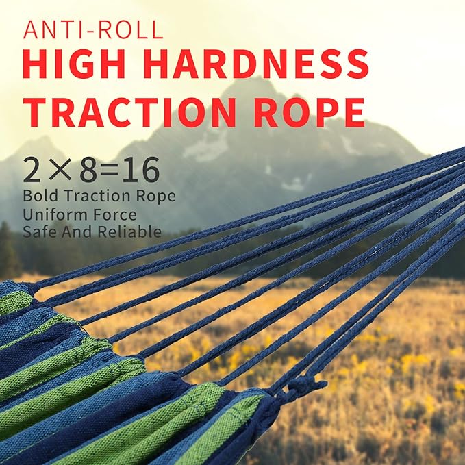 Double Cotton Hammock with Space Saving Adjustable Steel Stand, 550lbs Capacity Accommodates 2 People Portable Hammock and Frame, Camping Indoor Outdoor Use, Oasis Stripe