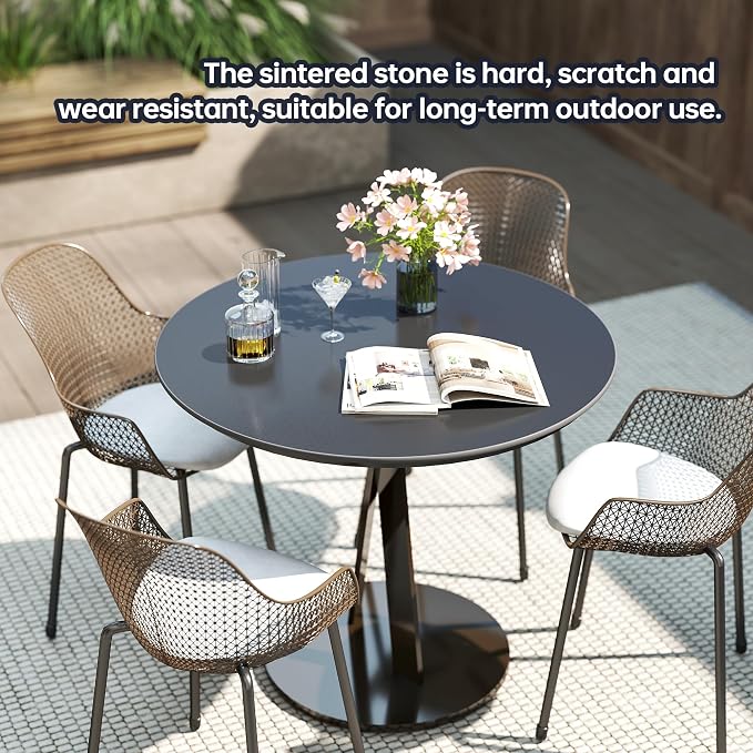 Round Table Top, 35.4” Black Sintered Stone Tabletop, DIY Replacement & Cover Marble Desktop, Scratch & Wear Resistant, Easy to Clean, Suitable for Indoor & Outdoor