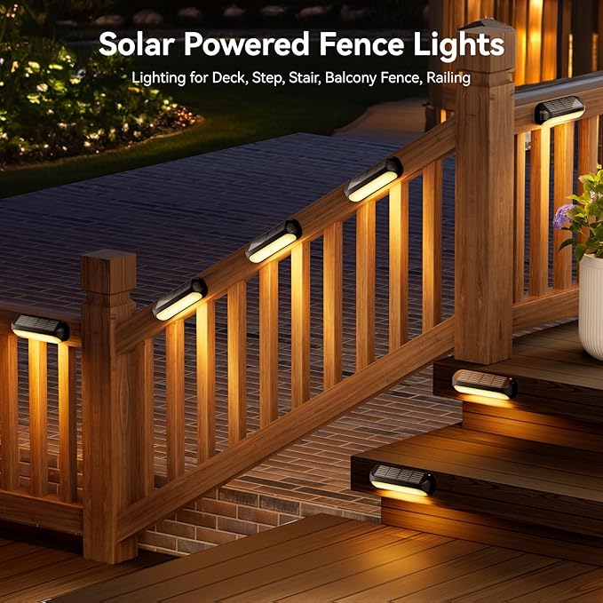Ahaorigin Solar Outdoor Lights for Deck 4 Pack, Upgraded RGB Solar Fence Lights with Color Changing & Warm White Mode, Waterproof LED Solar Powered Light for Yard, Wall, Stairs, Pool and Step Decor