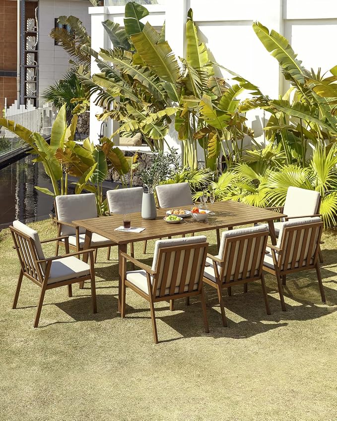 Outdoor Patio Dining Chair Set of 4, Never-Rust Outdoor Aluminum Patio Chairs with Removable Cushions, Patio Dining Furniture Chairs Set for Garden, Backyard, Porch, Lawn, Teak