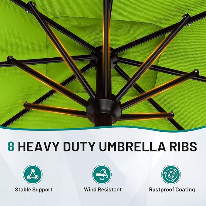 AreShark 8' x 10' Rectangle Patio Umbrellas for Outdoor, Outdoor Table Umbrella, Large Outdoor Patio Umbrellas with 8 Sturdy Ribs for Pool, Garden, Market (Apple Green)