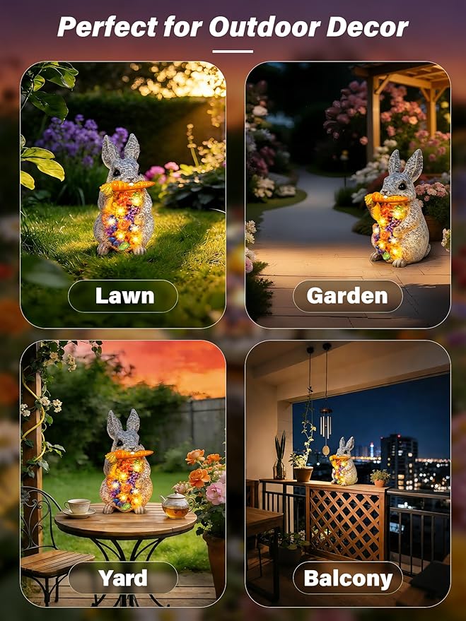Guhope Solar Garden Statues, Outdoor Solar Bunny Easter Decor with Succulent and 6 LED Lights, Outside Yard Figurine Decor for Garden, Lawn, Patio, Balcony, Porch, Unique Gifts for Mom Grandma