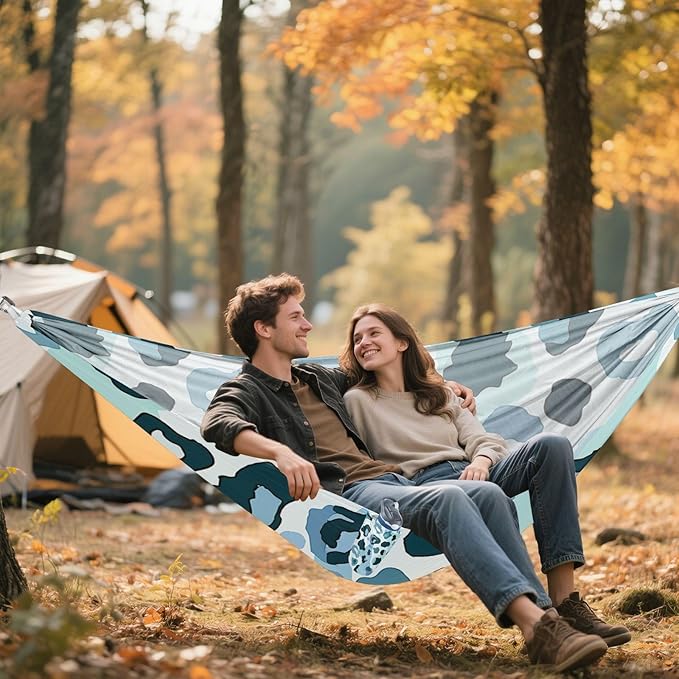 Leopard Print Blue 330lb Capacity Camping Hammock Tree Hammock for Indoor Outdoor Patio hamacas para adultos 2 Personas