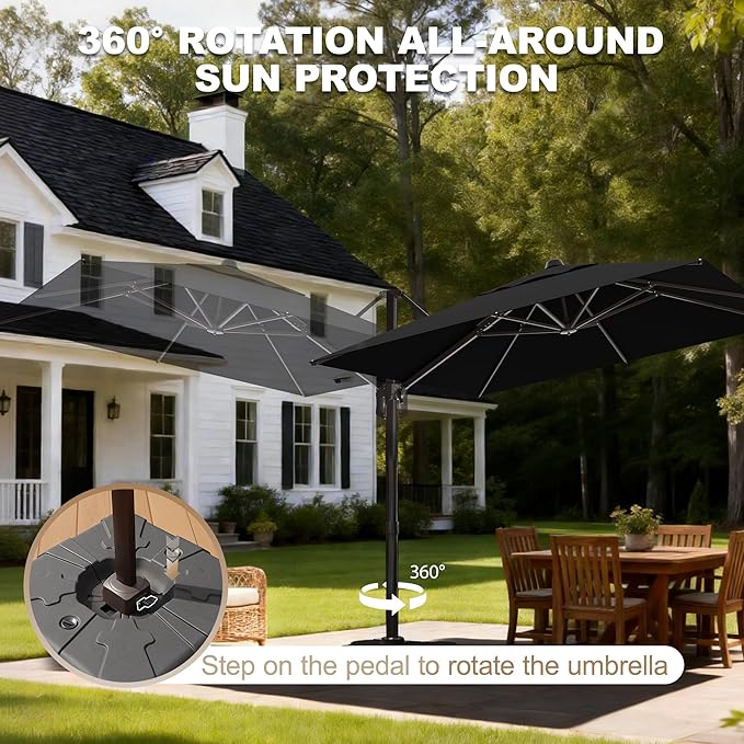 10' X 10' Patio Umbrella Cantilever Outdoor Rectangle Umbrella, Heavy Duty 360°Rotation Offset Umbrella for Garden Deck Pool Patio, Black