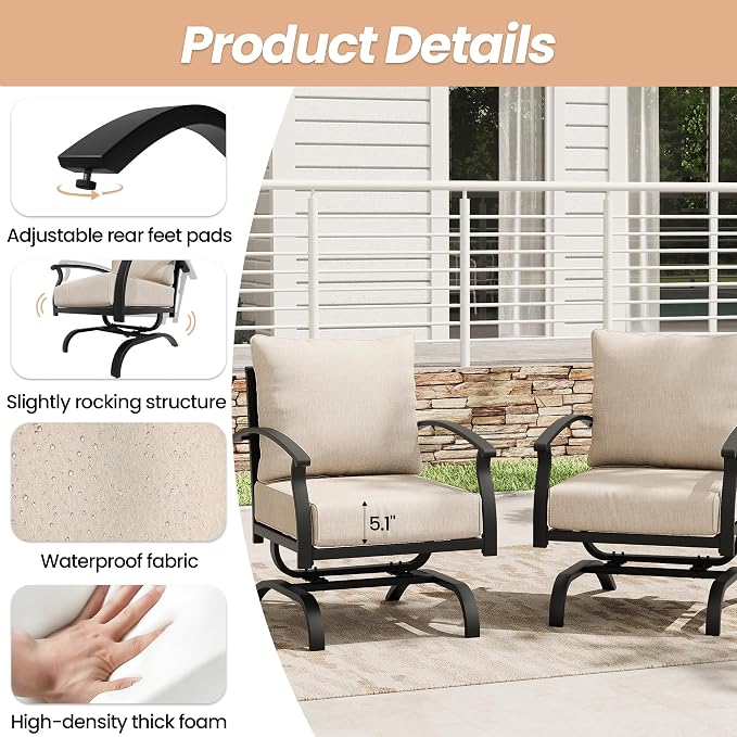 Metal Patio Furniture Set,2 Pieces Patio Sectional Outdoor Furniture Set with 2 Chairs,Patio Conversation Sets with 5.1" Thickened Cushions,Sand