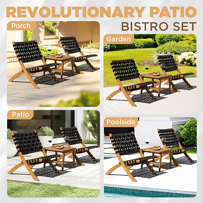 IDZO Foldable Reclining Design Heavy Duty 400lbs Capacity Patio Bistro Set 3 Piece Outdoor