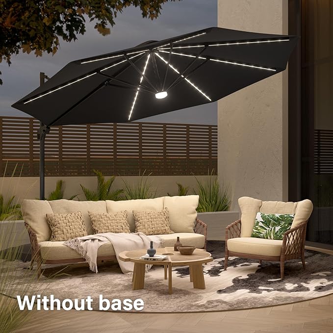 FLAME&SHADE 11 ft Cantilever Offset Patio Umbrella, Large Heavy Duty Outdoor Patio Umbrella Aluminum 360° Rotation Round Outdoor Umbrella for Deck,Pool,Backyard