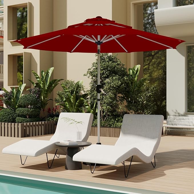 10FT 3-Tier Aluminum Outdoor Patio Umbrella, Fade-Resistant Market Umbrella with Push Button Tilt Function, 8 Sturdy All-Aluminum Ribs for Gardens, Patios, Backyards & Pools