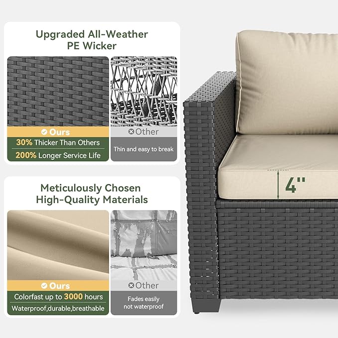 Aoxun Patio Furniture Set with Fire Pit Table, 6 Piece Outdoor Furniture Set with Wicker Ottomans, Rattan Outdoor Sectional Sofa with Thickened Cushion & Waterproof Cover Beige