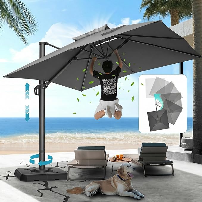 HOTEEL10x10ft Patio Umbrella Cantilever Umbrellas Double Top - Upgrade and Intensify - 360 Rotation and 5 Angles Adjustment - Aluminum Offset Pool Umbrella Outdoor Umbrellas for Patio Garden Pool