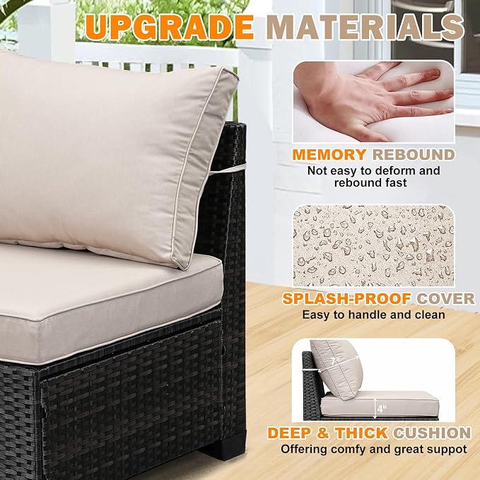 8 Pieces Patio Furniture Set,Wicker PE Rattan Outdoor Sectional with Cushion & Coffee Table, Patio Conversation Sofa for Garden, Backyard, Poolside, Beige