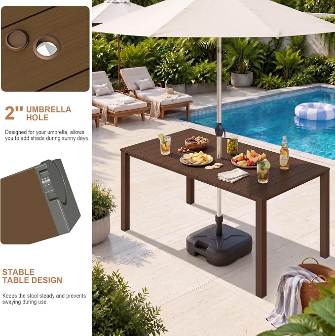 Domi HDPE Outdoor Dining Set, All-Weather 5 Piece Outdoor Dining Table Set with 2" Umbrella Hole, Outdoor Patio Dining Set for Garden, Poolside, Backyard, Deck, Brown