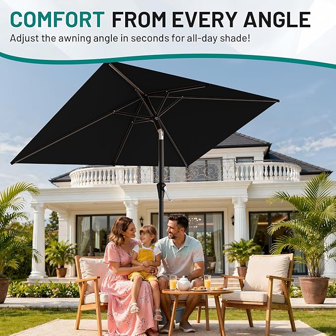 AreShark 6.5' x 10' Rectangular Patio Umbrellas for Outdoor, Outdoor Table Umbrella, Large Outdoor Patio Umbrellas with 6 Sturdy Ribs for Pool, Garden, Deck & Market (Black)