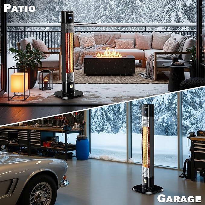 Landeagle Patio Heater for Outdoor,1500W Electric Infrared Radiant Heaters with Remote for Garage Bedroom Backyard, Room Space Heater with 24H Timer,3 Heat Settings,Tip-over Protection for Indoor, 35"