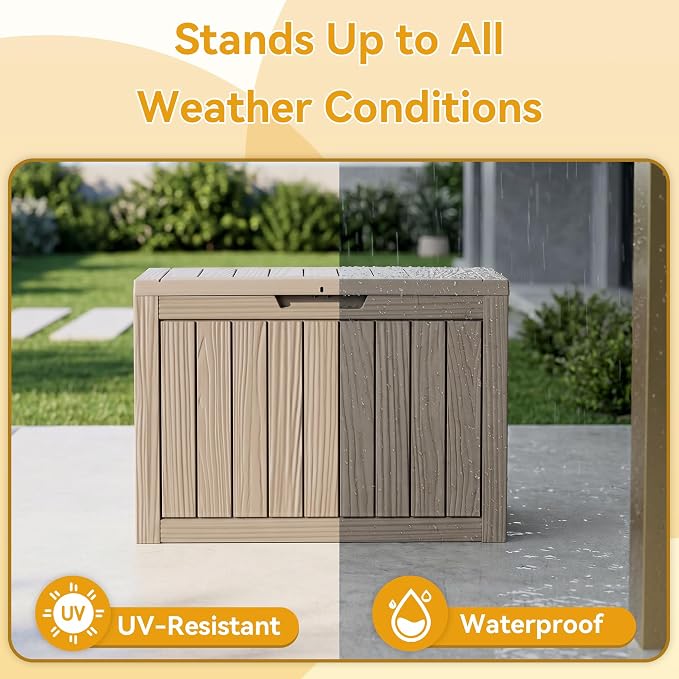 50 Gallon Deck Box for Outdoor and Indoor Use, Outdoor Storage Box for Picnic Supplies, Gardening Tools Waterproof, Lockable and Easy to Install Grey