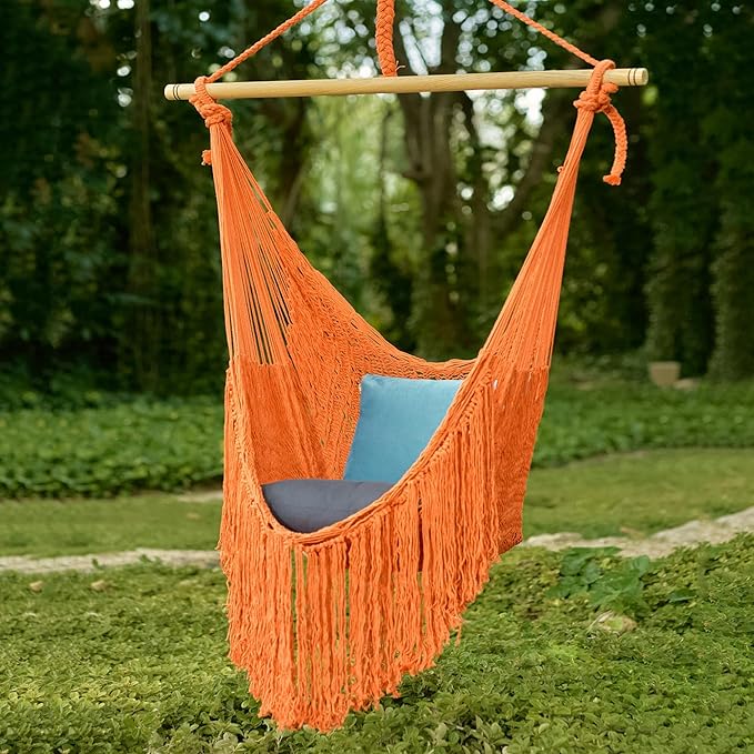 Novica Handmade Sea Breezes in Orange Cotton Hammock Swing
