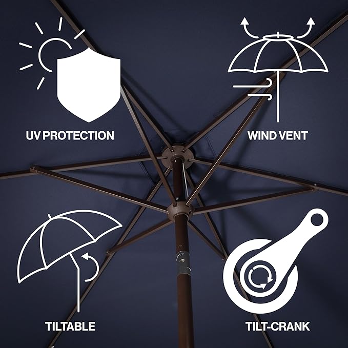 JONATHAN Y UMB1001 Collins 9 ft. Classic Cottage Tassel Market Patio Umbrella with Auto-Tilt, Crank, Wind Vent and UV Protection