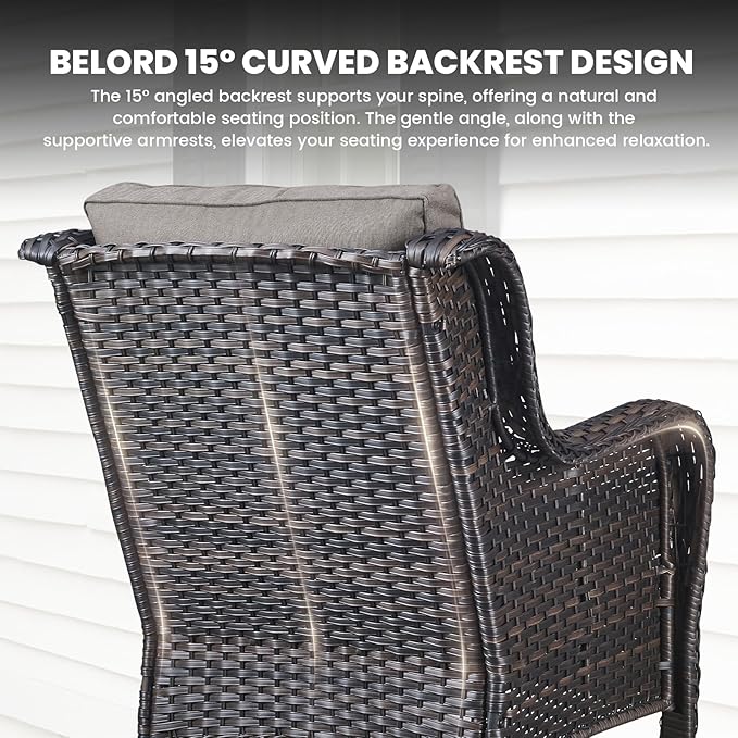 Belord Patio Wicker Sofa Set 6 Pieces Patio Furniture Set Outdoor Couch, 2 Patio Wicker Chairs with 1 Sofa, Coffee Table and Ottomans, Patio Conversation Set for Porch Garden Deck Balcony Poolside