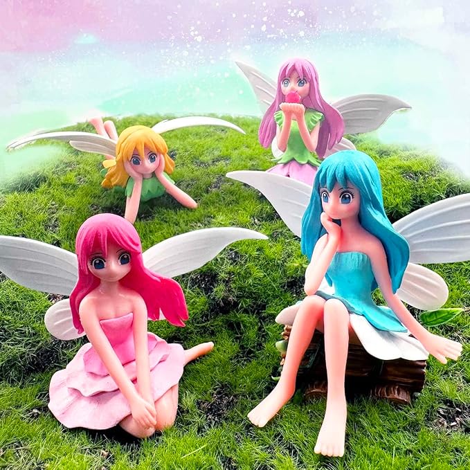 Miniature Fairy Figurines - 4Pcs Flower Small Fairies Ornaments Resin Mini Fairy Figurines Tiny Elf for DIY Fairy Garden Flower Pot Bonsai Micro Landscapes Craft Decoration Accessories (purple)