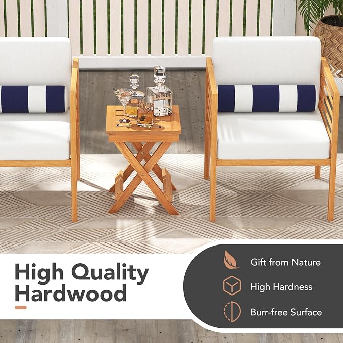 Tangkula Outdoor Folding Side Table, Wood Patio Bistro Table with Slatted Tabletop & X-Shaped Legs, Portable Square Coffee Table for Garden, Poolside, Camping, Picnic, 14" x 14" x 18" (1, 14 inches)