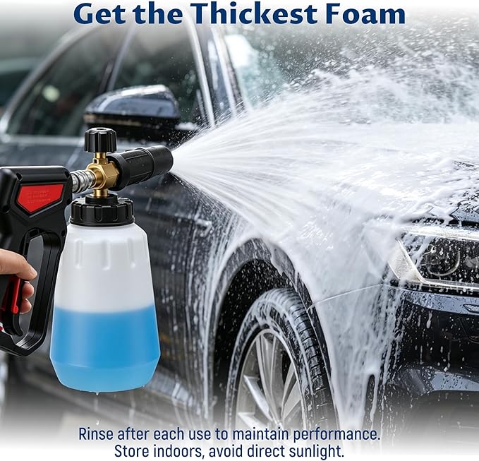 Lichamp Foam Cannon for Pressure Washer, 1000ml Wide Mouth Snow Foam Lance, 1/4 Inch Quick Connector, Adjustable Foam Thickness & Spray Width, Brass Head & Stainless Steel for Car, Driveway, Patio