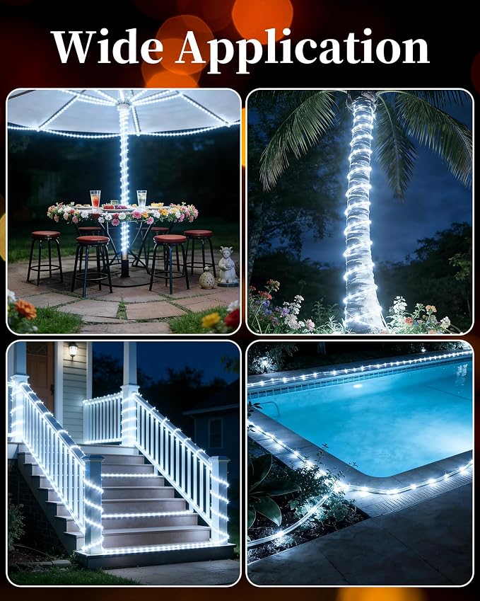 MERRIMAX M Solar Rope Lights Outdoor, 72FT 200LED Solar String Lights with 8 Lighting Modes, Waterproof Solar Powered Fairy Lights for Party Garden Yard Home Holiday Tree Decoration, Pure White