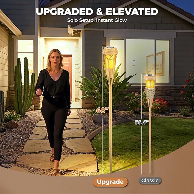 Solar Flickering Flame Torch Lights 4Pack - IP65 Waterproof Dusk to Dawn Auto On/Off, Outdoor Decorative Lights for Garden Yard