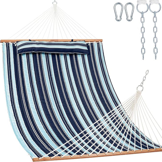 Lazy Daze Hammocks 12 FT Quilted Fabric Double Hammock with Spreader Bars and Detachable Pillow, 450lbs Weight Capacity