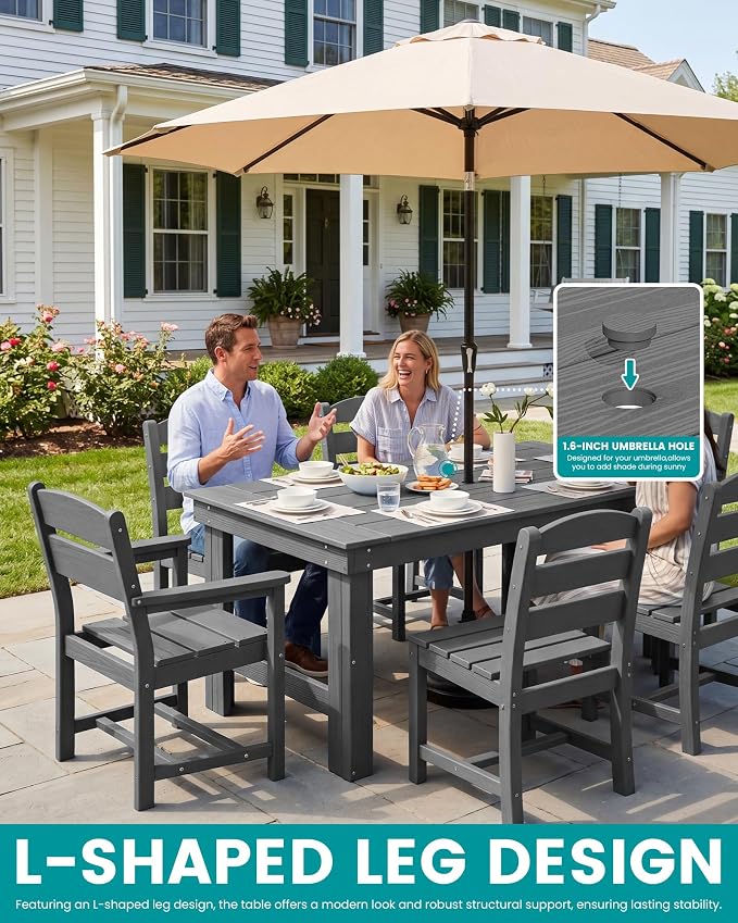 SERWALL HDPE Outdoor Dining Table and Chairs Set for 4 | with Armless Chair Seat