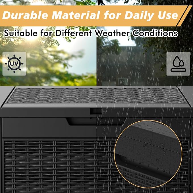 Fancyango 32 Gallon Outdoor Deck Box Waterproof, Storage Box for Patio, Resin Storage Bench Lockable for Garden Tools, Package Delivery, Black