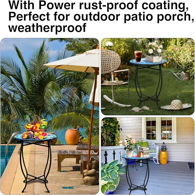 Patio Side Table, Weather Resistant Metal Side Table, Side Table for Patio Yard Porch Balcony Garden Bedside Plant Stand Indoor Outdoor, Small Round Outdoor End Table