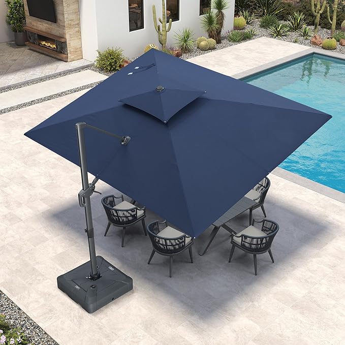 PURPLE LEAF 9' X 12' Double Top Cantilever Patio Umbrella Deluxe Large Outdoor Umbrella Rectangle Offset Umbrella with Fade Resistance for Garden Deck Pool Patio, Ocean Slate