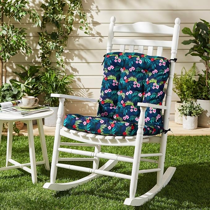 Hoteam 4 Set Outdoor Patio Chair Cushions 20 x 42 in Deep Seat Waterproof Patio Cushions Set for Furniture Replacement Removable Seat and Back (Black Plumeria)