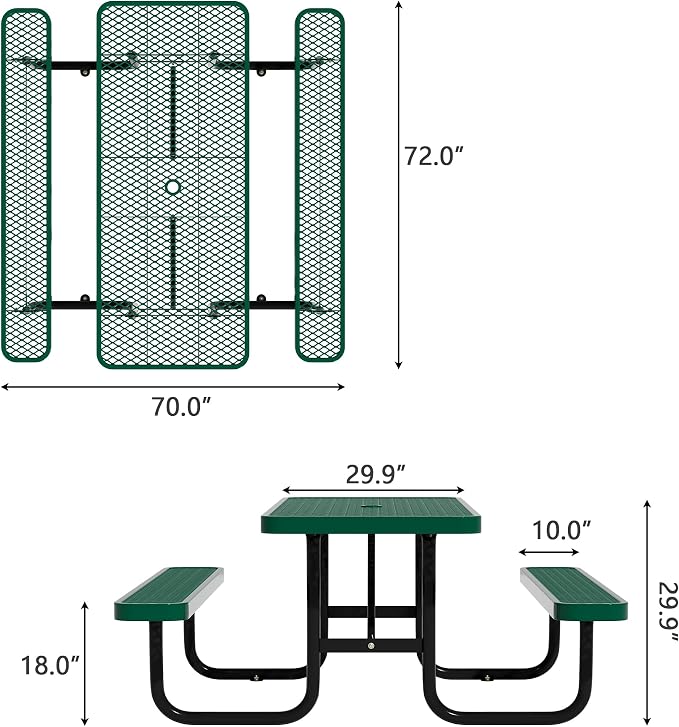 6FT Picnic Tables for Outdoors, Rectangular Commercial Metal Picnic Table Bench Set with Umbrella Hole,Heavy Duty Steel Weather-Resistant Dining Table for Patio Dining Garden Backyard BBQ School