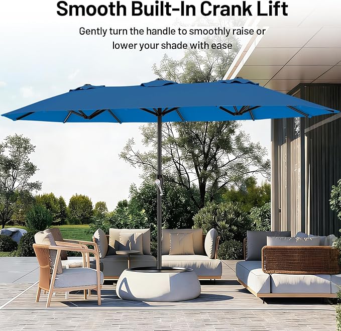 AreShark 15ft Patio Umbrella with Base, Double Sided Outdoor Umbrella with 12 Fiberglass Ribs, Large Outdoor Umbrella for Garden, Pool, Deck, Backyard & Market, Royal Blue