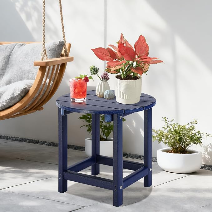 LZRS Adirondack Patio Side Table End Table, Outdoor Coffee Tables for Patio, Backyard,Pool, Indoor Companion, Easy Maintenance & Weather Resistant(Navy Blue)