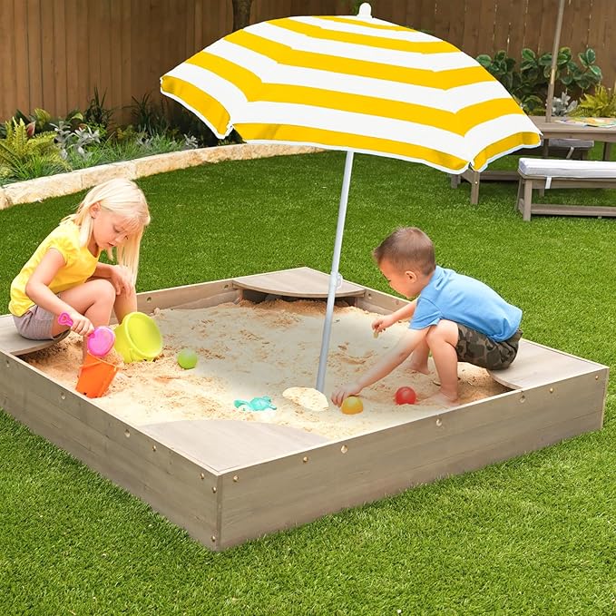 Kids Water Table Umbrella and Cover, Heavy-Duty 600D Waterproof Anti-UV Dustproof Water Table Cover with Umbrella, Compatible with Step2 Rain Showers Splash Pond Water Table, Yellow