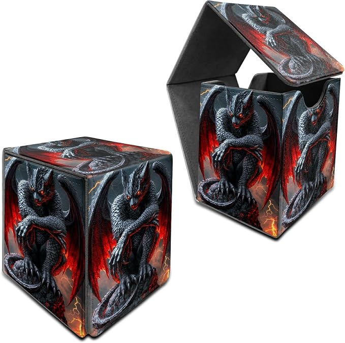 Red-Winged Dragon Card Deck Box for MTG, Personalized Card Storage Case Fits 120+ Sleeved Cards, Premium Leather TCG Box with Strong Magnetic Closure for Magic, CCG, PTCG, Baseball Cards