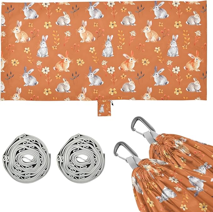 Camping Hammock Outdoor Hammocks for Outside Bunny Rabbit Orange Cute Beach Trees Portable Lightweight with Pockets Tree Straps Indoor