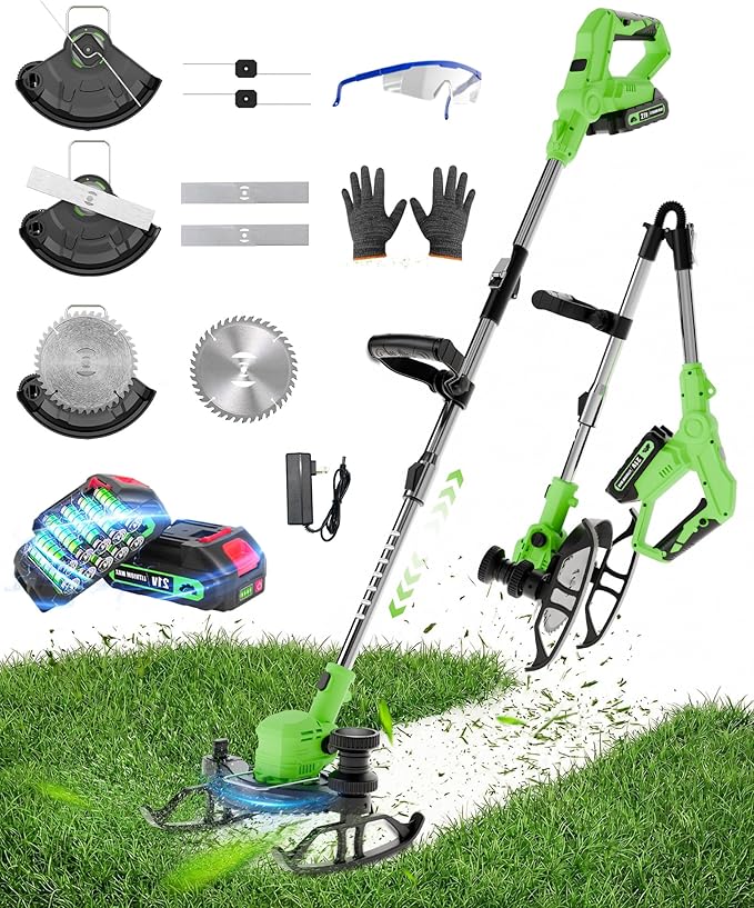Cordless Weed Wacker Battery Powered, 21V Electric Weed Eater & String Trimmer - 3-in-1 Foldable Grass Cutter Edger with 2.0Ah Battery and Charger for Lawn Garden Yard Maintenance