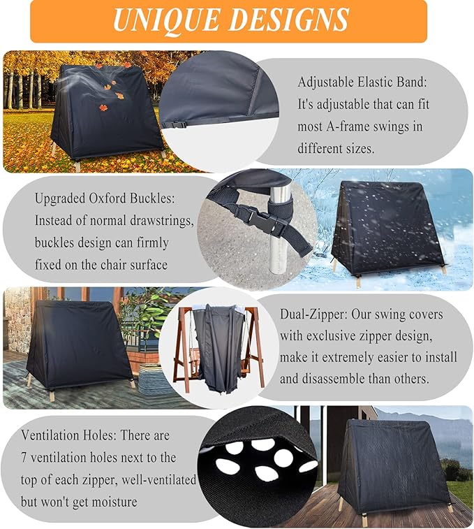 Patio Swing Cover A-Frame Swing Covers Waterproof 3 Seat UV Resistant Weather Protector for Outdoor Courtyard Patio Furniture 72x67x55 Inch