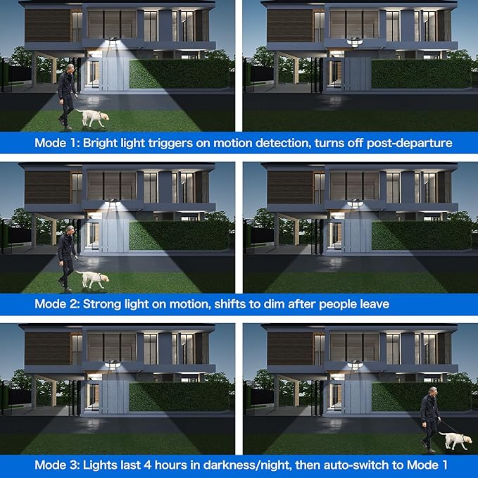 Adewalk Outdoor Solar Light - Upgrade 3000LM 188 LED Motion Sensor for 4 Heads IP65 Waterproof Powered Switch Control Darkroom Backyard Outside Security