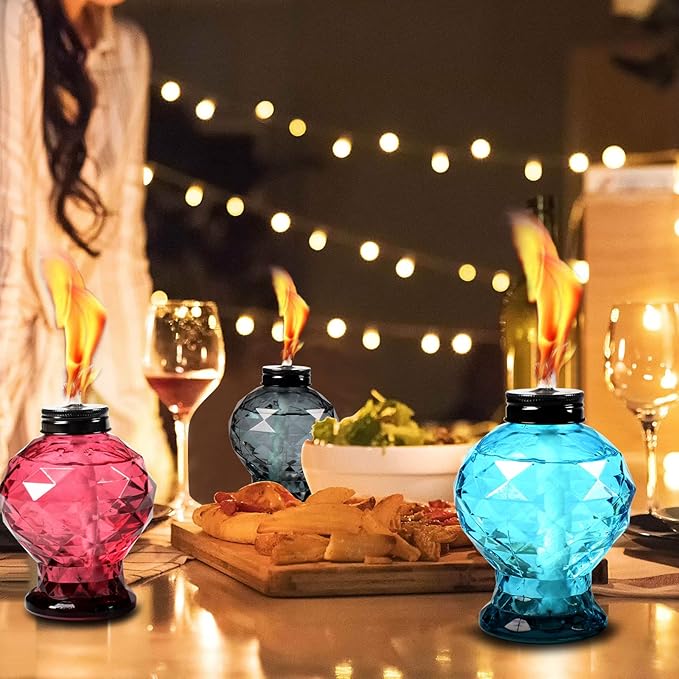 4 Pack Glass Table Torch,Citronella Glass Table top Torches with Wick and Cap for Outdoor ,Refillable Torches Landscape Lanterns Torches for Yard Patio Christmas Garden,Party Decor